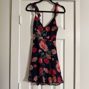 Floral Navy Open Back Dress